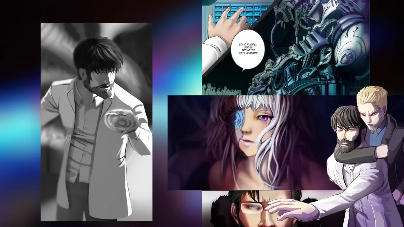 Viñetas de cómic con personajes en blanco y negro y color