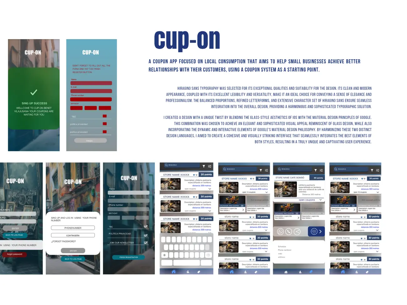 Pantallas de la app Cup-on