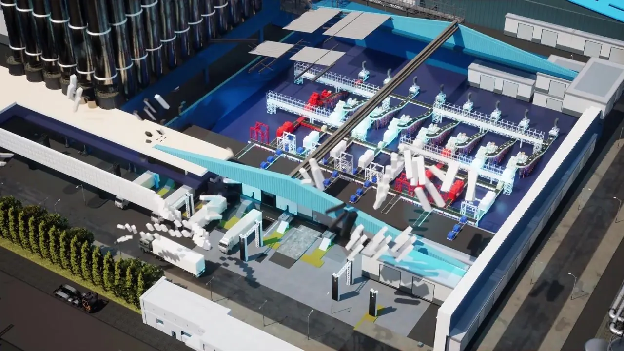 Render de la planta con el techo abierto y las líneas dentro