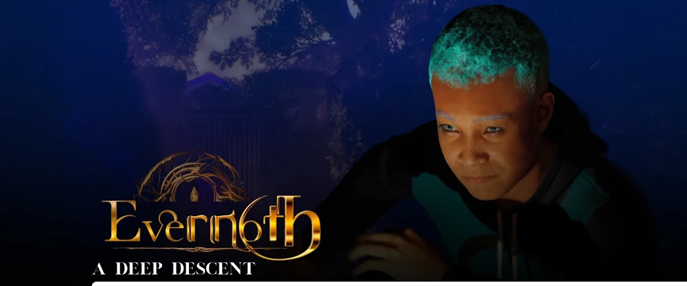 Emil junto al logotipo de Evernoth: A Deep Descent