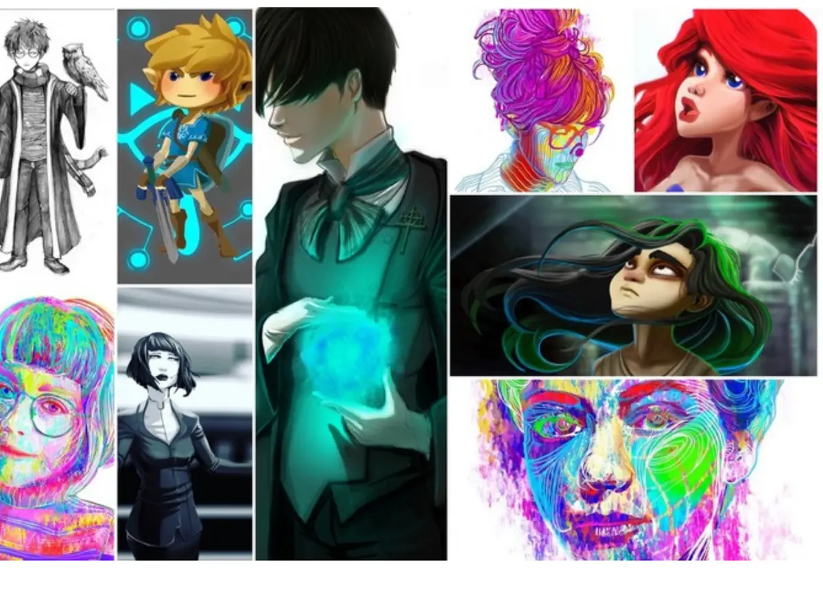 Collage de ilustraciones de distintos estilos