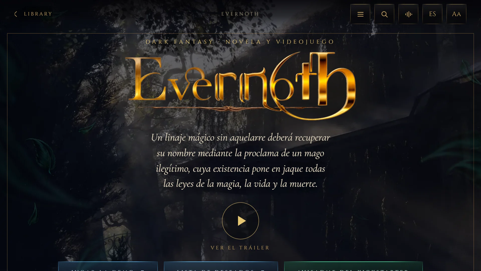 Pantalla de Evernoth en The Sigmamirrors Library