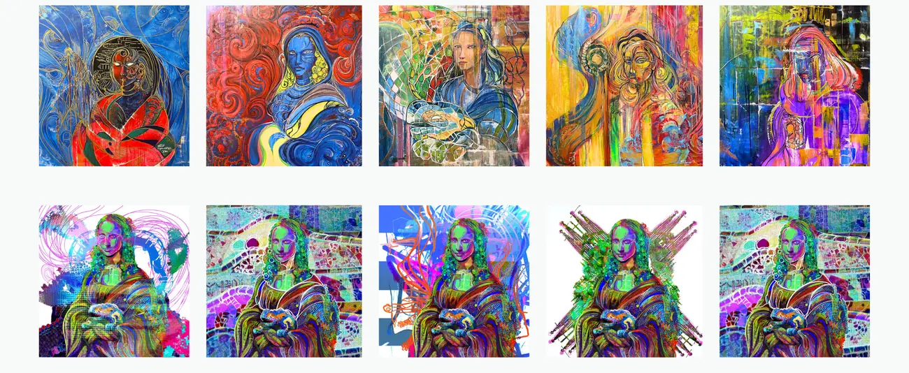 Serie de diez pinturas digitales de colores saturados