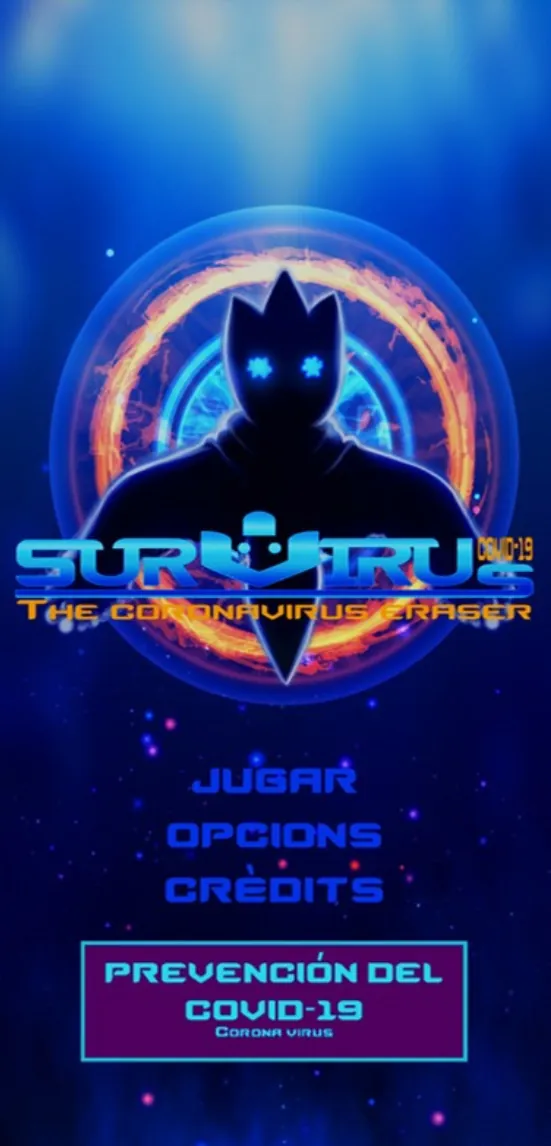 Cartel vertical de Survirus con el menú en catalán y el lema Prevención del COVID-19